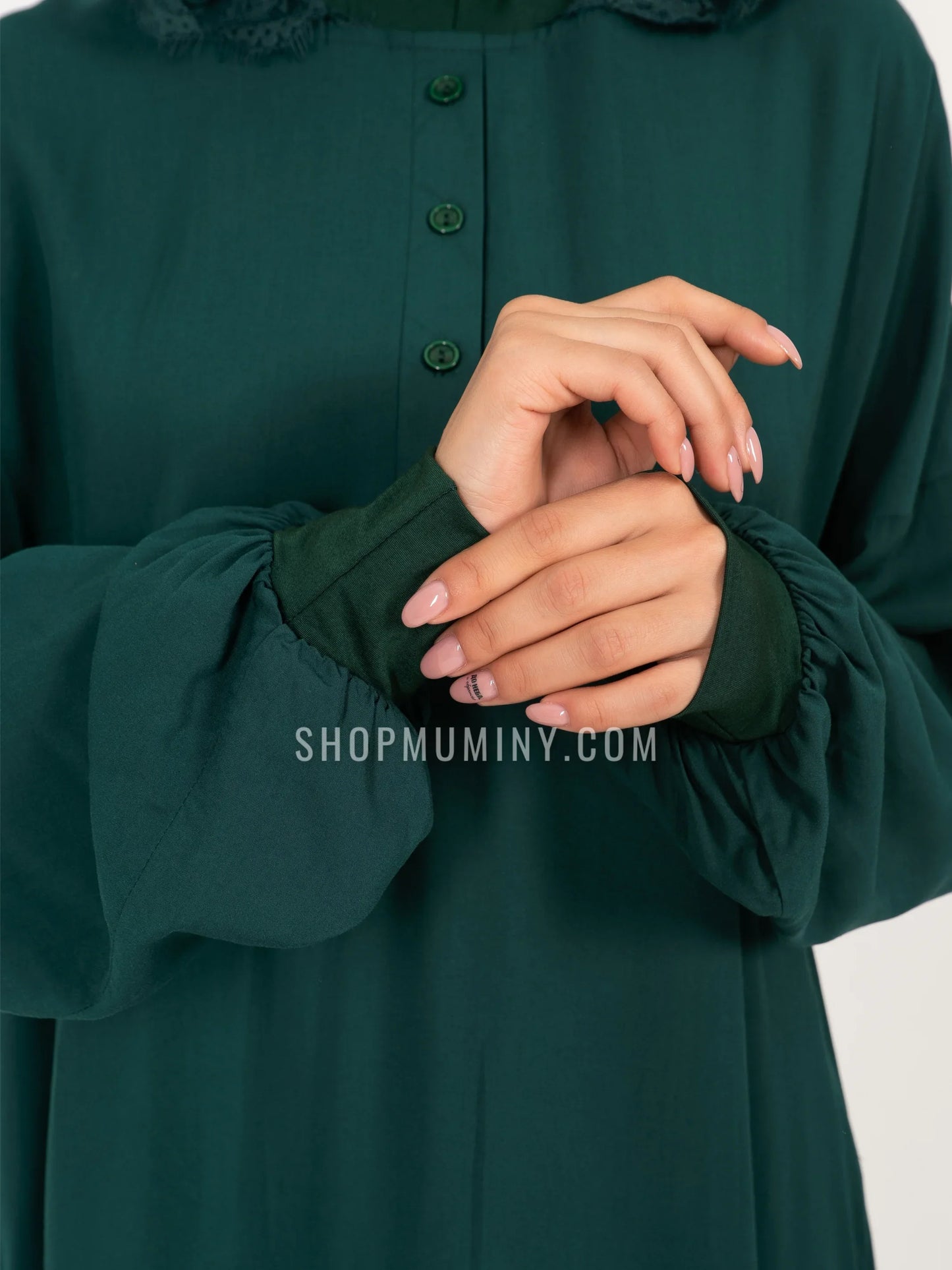 Hooded One-Piece Prayer Dress: Emerald Dream - Handmade Hooded One-Piece Prayer Dress from Muminy