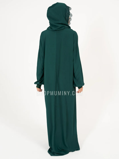 Hooded One-Piece Prayer Dress: Emerald Dream - Handmade Hooded One-Piece Prayer Dress from Muminy