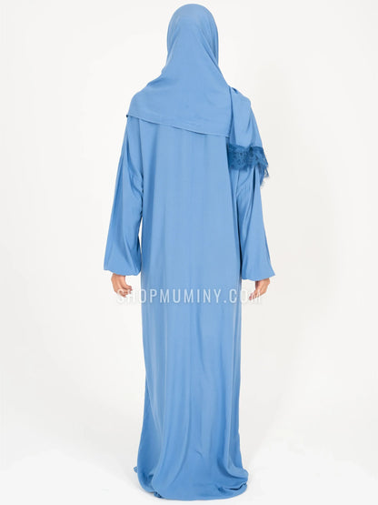 One-Piece Prayer Dress With Scarf: Blue Lagoon - Handmade One-Piece Prayer Dress With Scarf from Muminy