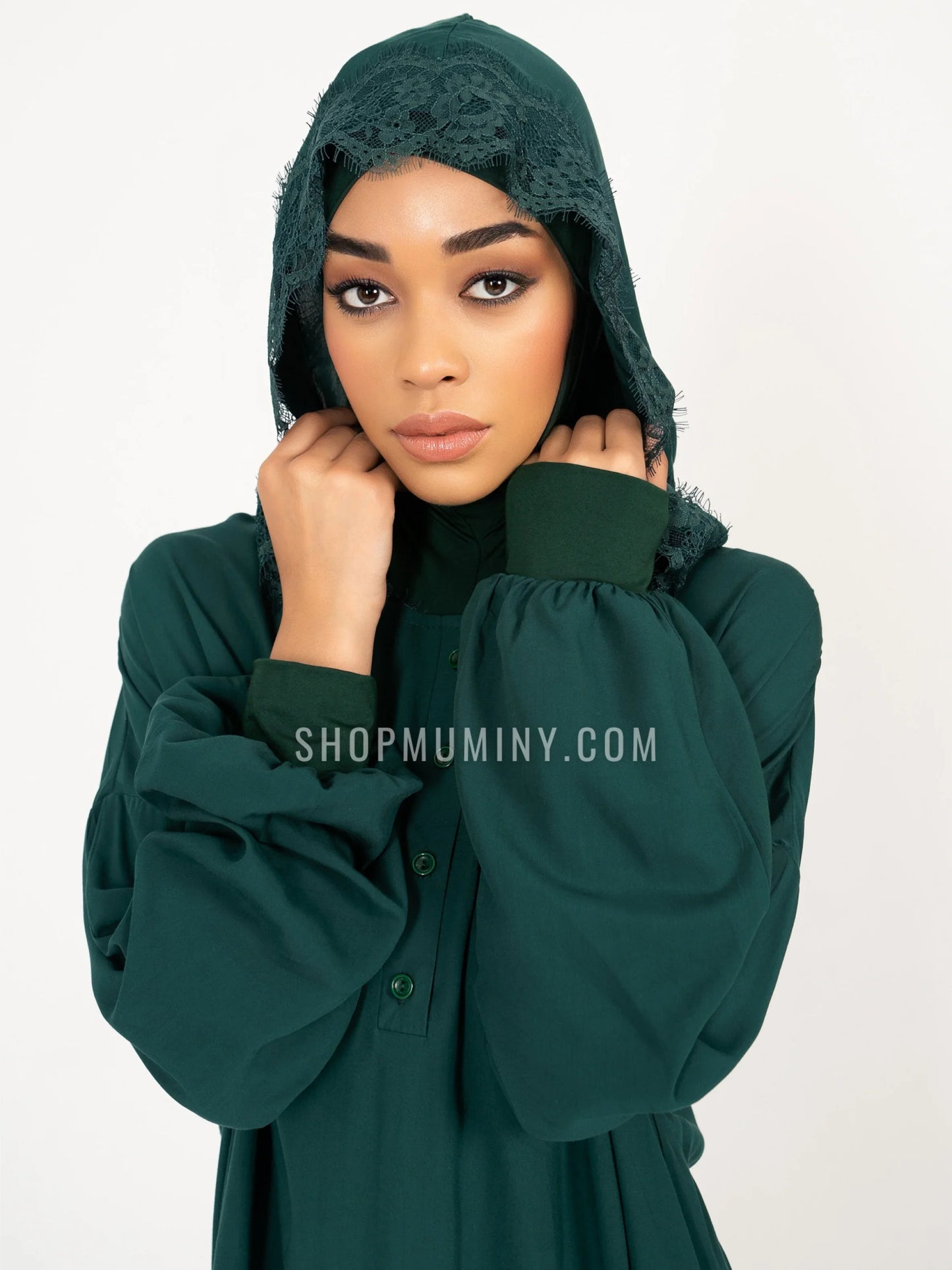 Hooded One-Piece Prayer Dress: Emerald Dream - Handmade Hooded One-Piece Prayer Dress from Muminy