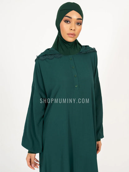 Hooded One-Piece Prayer Dress: Emerald Dream - Handmade Hooded One-Piece Prayer Dress from Muminy