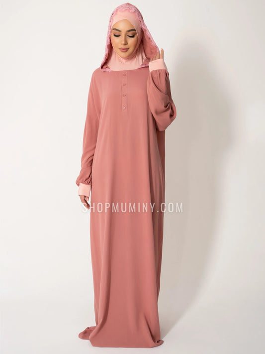 Hooded One-Piece Prayer Dress: Rosey Bliss - Handmade Hooded One-Piece Prayer Dress from Muminy