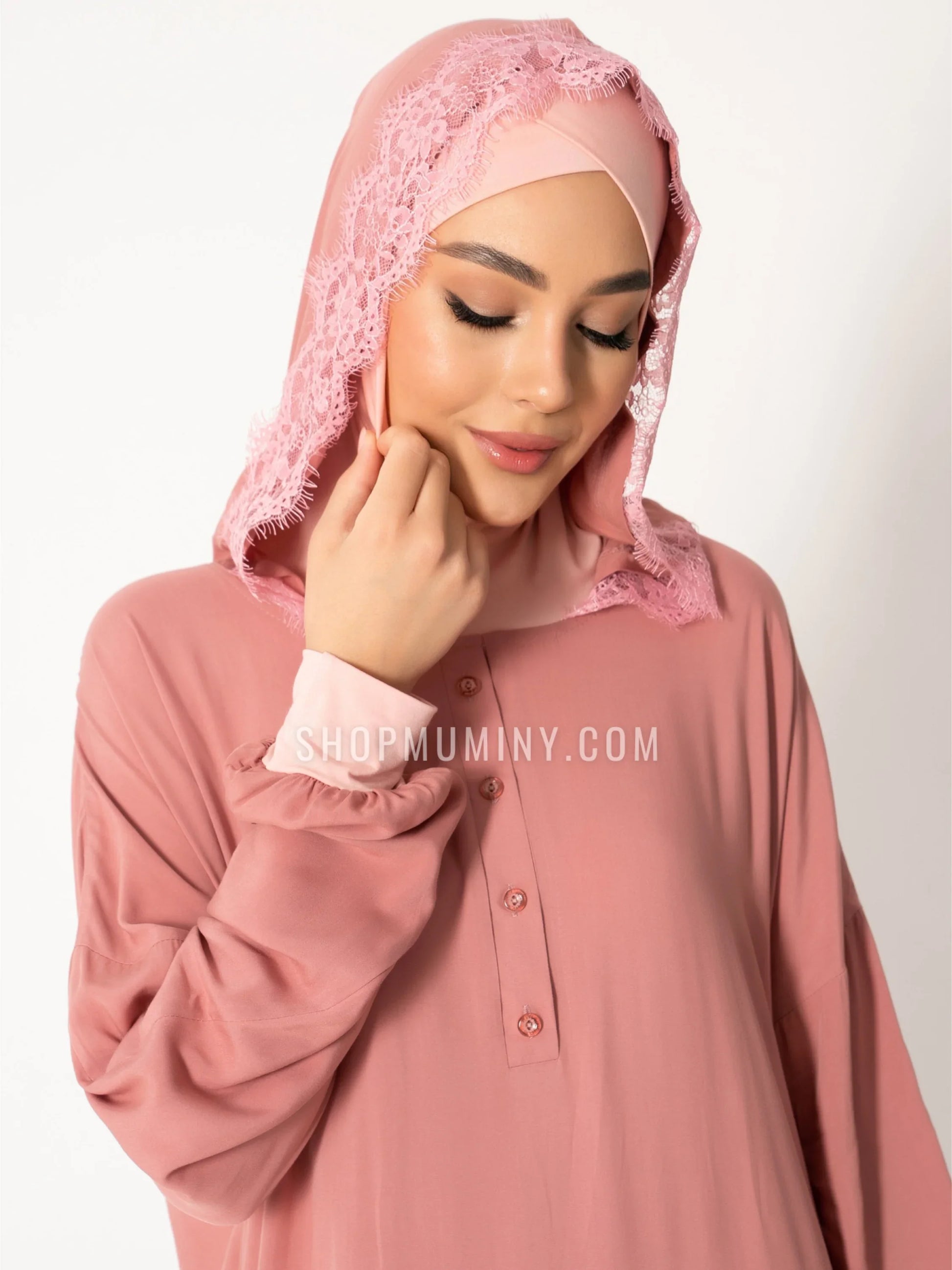 pink prayer dress Floral Satin Prayer Gown
