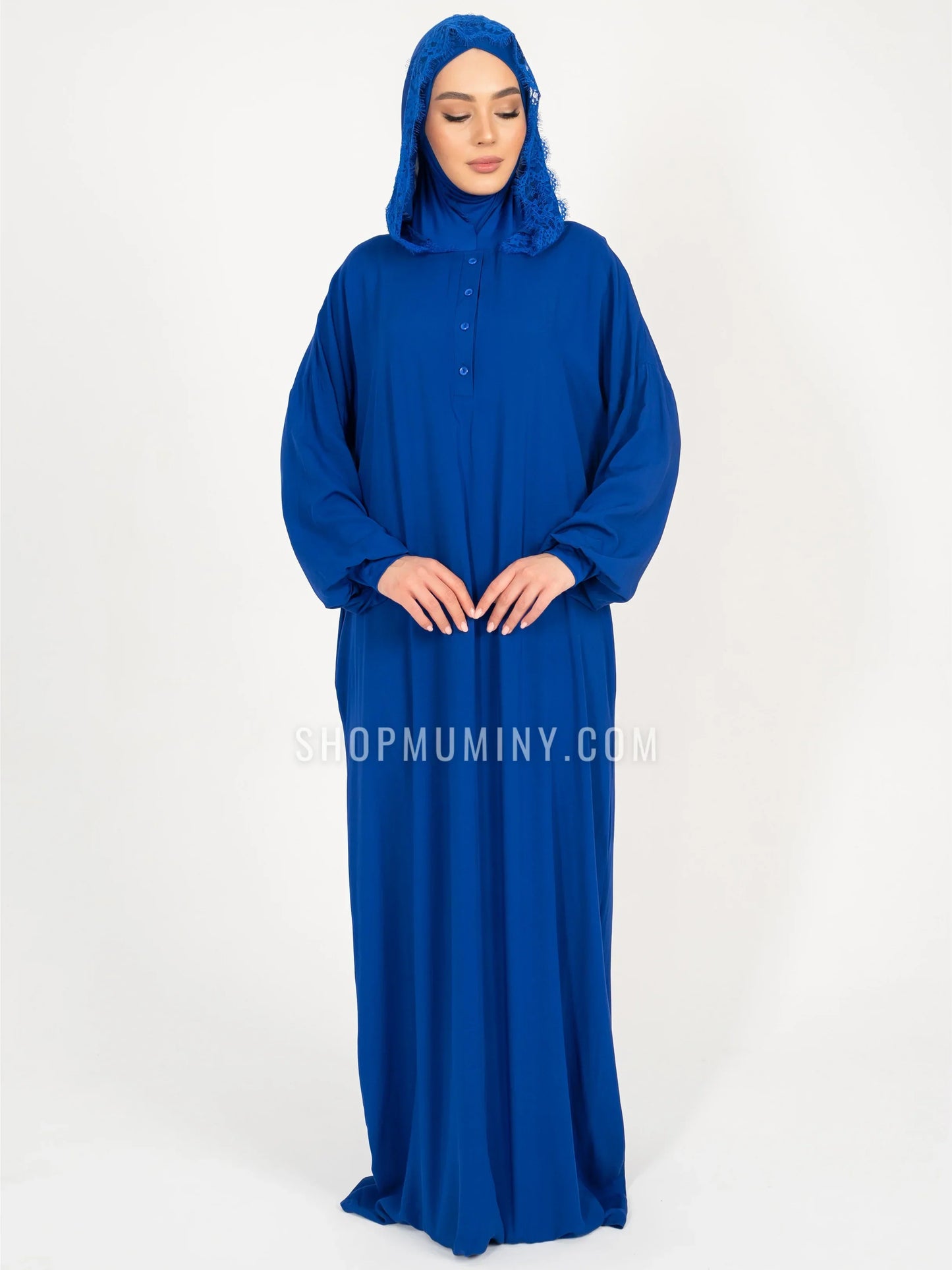 Hooded One-Piece Prayer Dress: Royal Sapphire - Handmade Hooded One-Piece Prayer Dress from Muminy