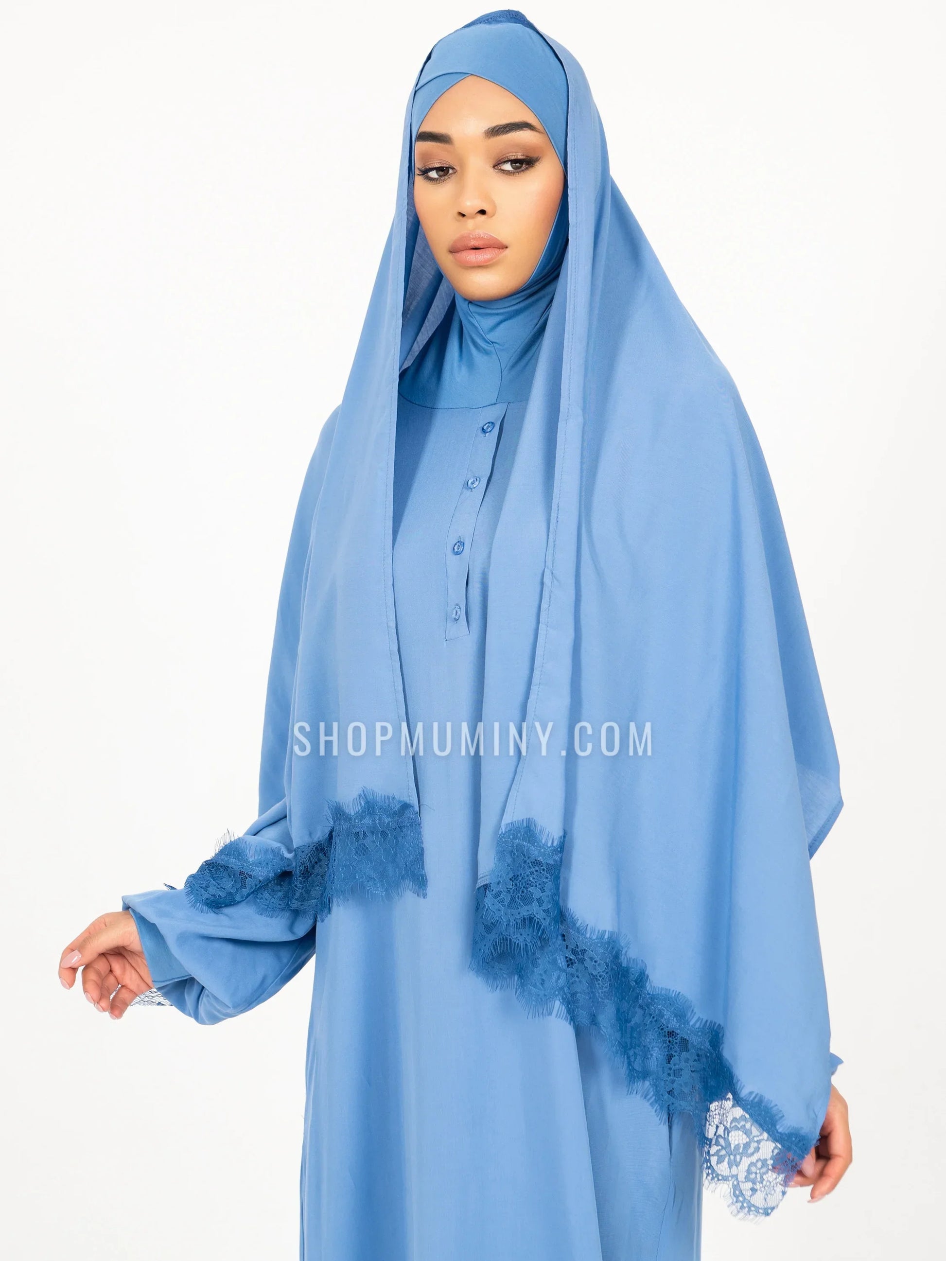 One-Piece Prayer Dress With Scarf: Blue Lagoon - Handmade One-Piece Prayer Dress With Scarf from Muminy