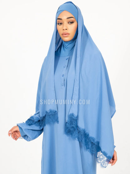 One-Piece Prayer Dress With Scarf: Blue Lagoon - Handmade One-Piece Prayer Dress With Scarf from Muminy