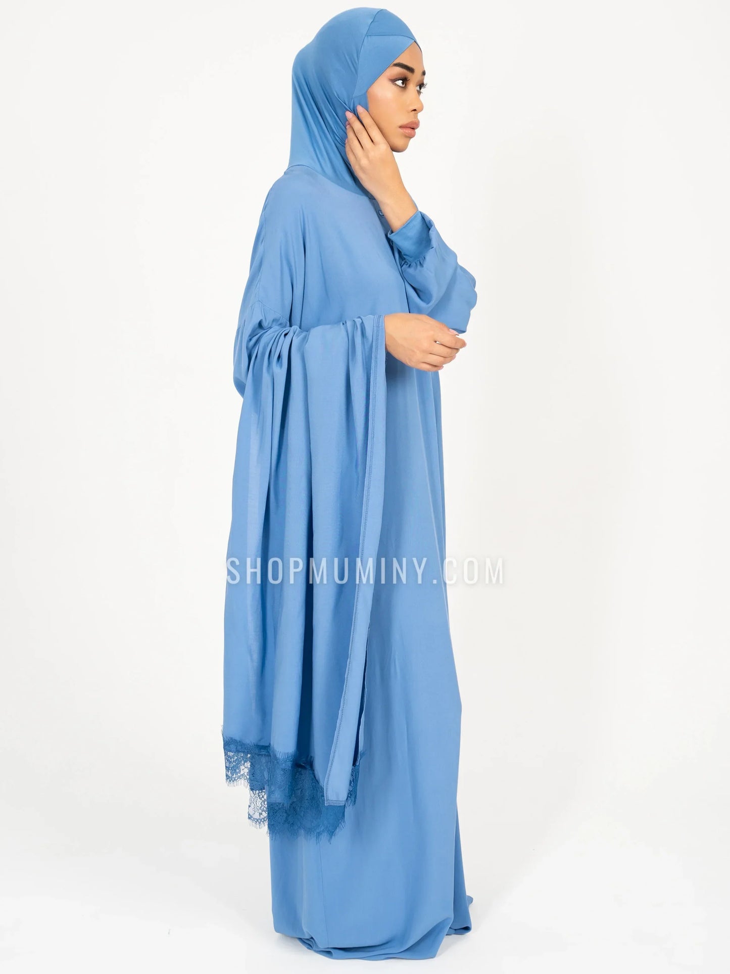 One-Piece Prayer Dress With Scarf: Blue Lagoon - Handmade One-Piece Prayer Dress With Scarf from Muminy