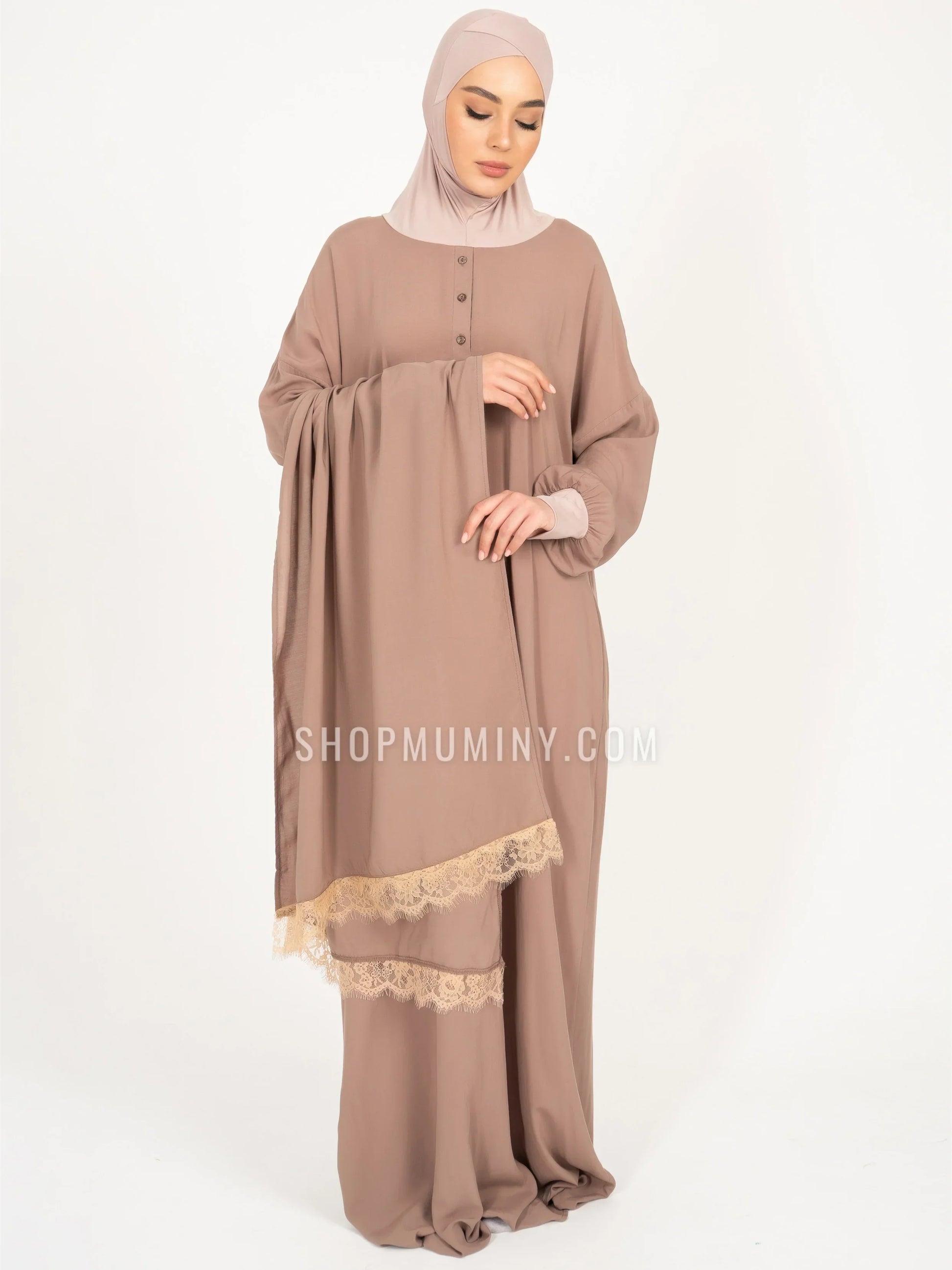 One-Piece Prayer Dress With Scarf: Desert Sand - Handmade One-Piece Prayer Dress With Scarf from Muminy