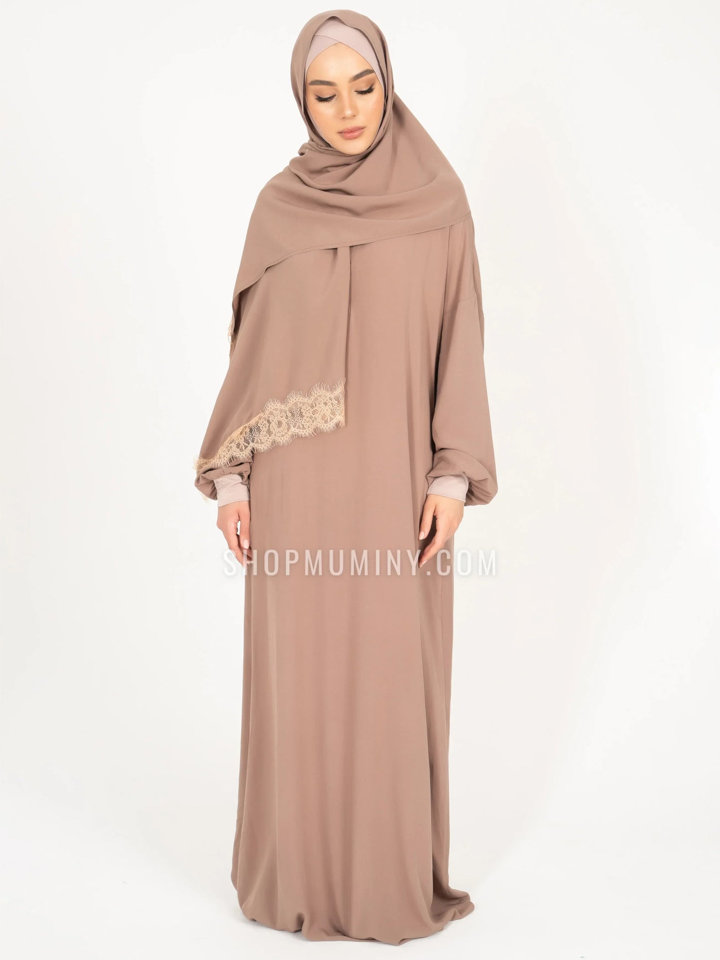 One-Piece Prayer Dress With Scarf: Desert Sand - Handmade One-Piece Prayer Dress With Scarf from Muminy