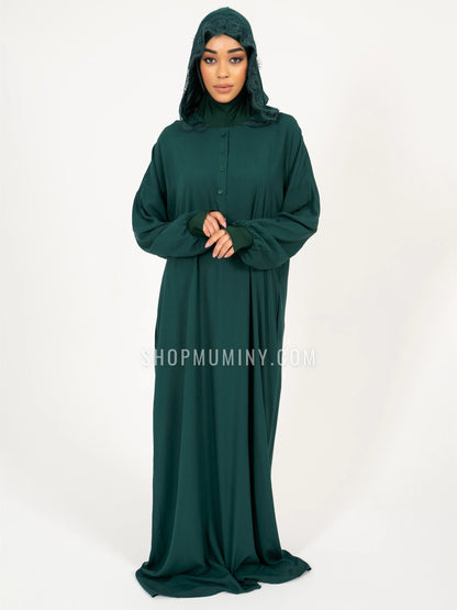 Hooded One-Piece Prayer Dress: Emerald Dream - Handmade Hooded One-Piece Prayer Dress from Muminy