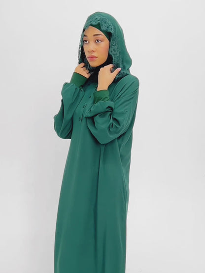 Hooded One-Piece Prayer Dress: Emerald Dream